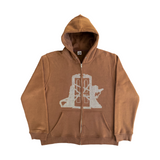 CHOCOLATE RHINESTONE ZIP UP HOODIE